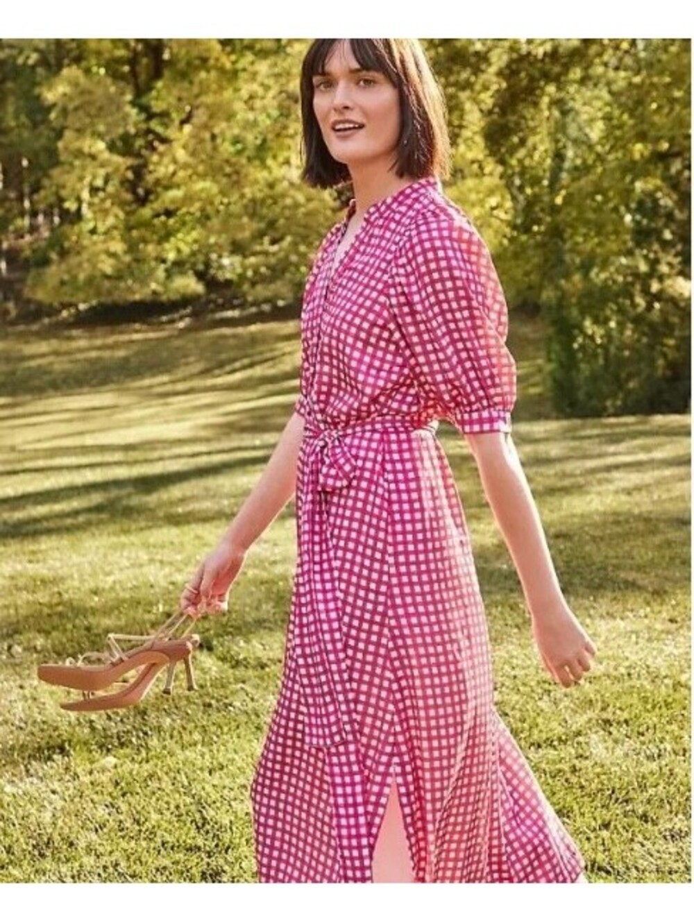 Ann Taylor Pink Gingham Shirtdress - Size S Tall